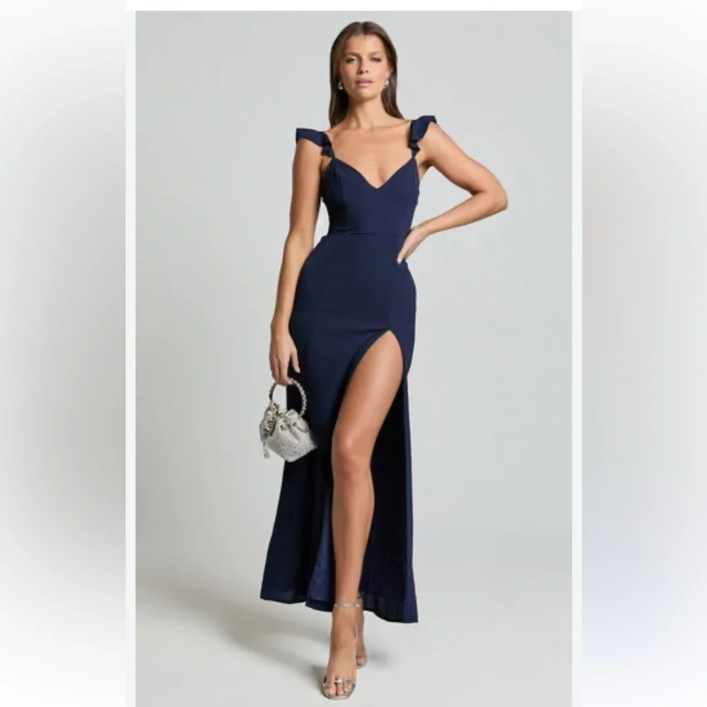 more than this midi dress More Than This Maxi Dress - Ruffle Strap Thigh Split Dress in Cobalt